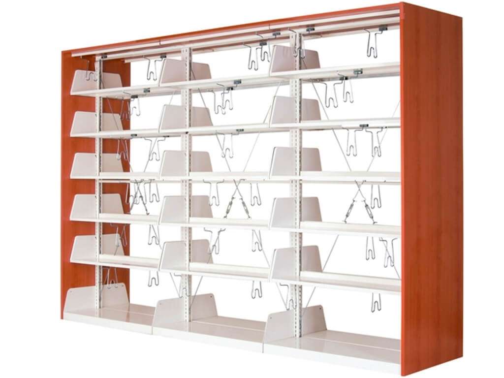 Two-sided triple book shelf systems Two-sided triple book shelf systems